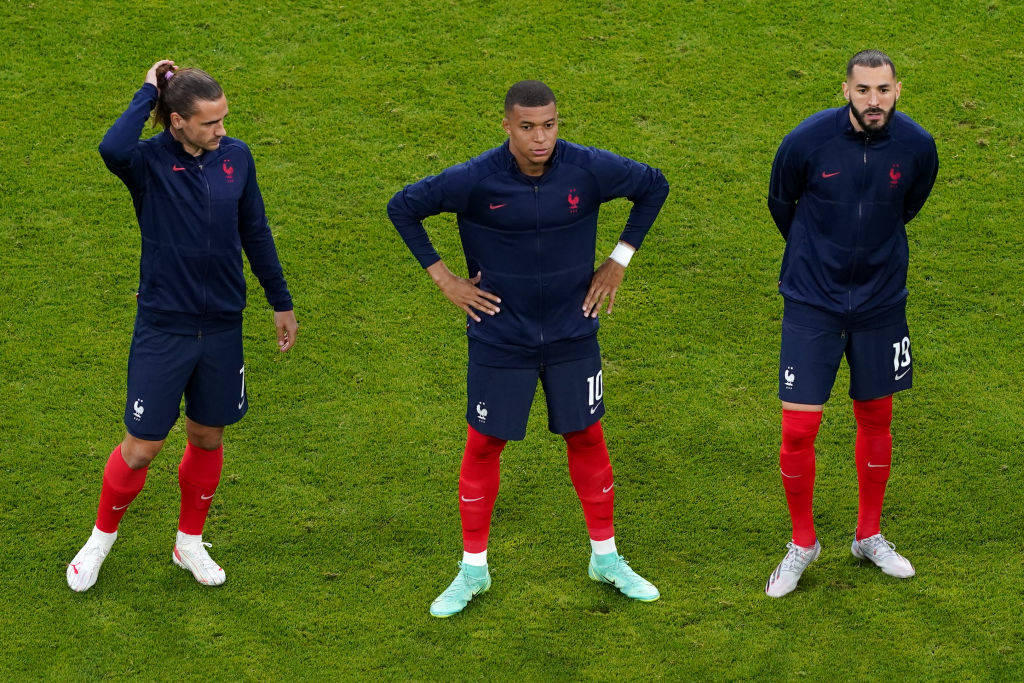 Antoine Griezmann, Kylian Mbappe, Karim Benzeman en la Euro