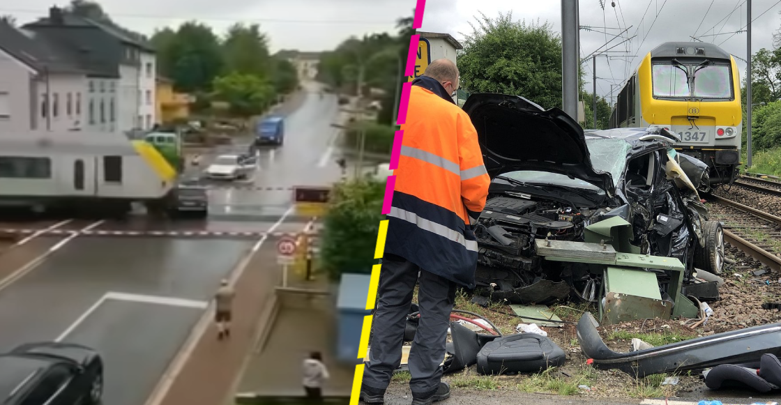 ¡Estuvo cerca! Así se salvó una mujer de ser arrollada en su auto por un tren