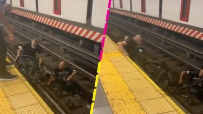 Héroes sin capa: Rescatan a hombre en silla de ruedas que cayó a las vías del metro en NY