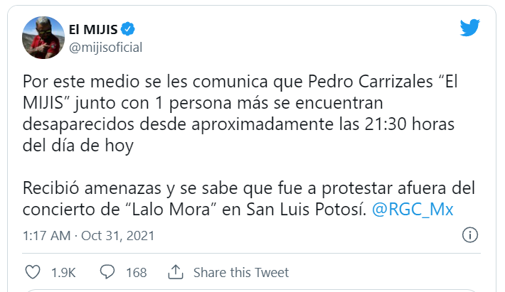 Reportan la desaparición de ‘El Mijis’ tras dirigirse a protestar a un concierto de Lalo Mora