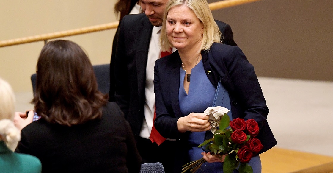 Current Finance Minister and Social Democrat leader Magdalena Andersson is congratulated after being appointed as the country's new Prime Minister following a voting at the Swedish Parliament Riksdagen in Stockholm, Sweden November 24, 2021. Andersson is the first ever Swedish female prime minister. 