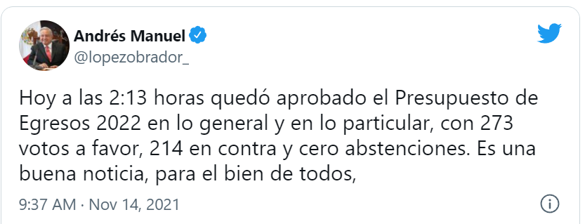 Aprueban en lo general y particular el Presupuesto de Egresos 2022