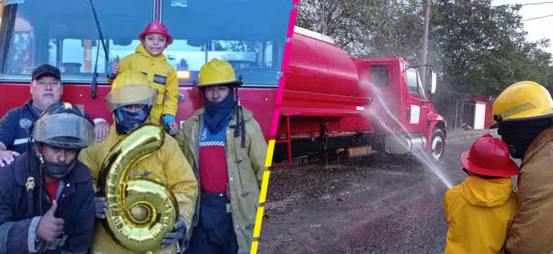 Niño festeja su cumpleaños con los bomberos de Tamaulipas