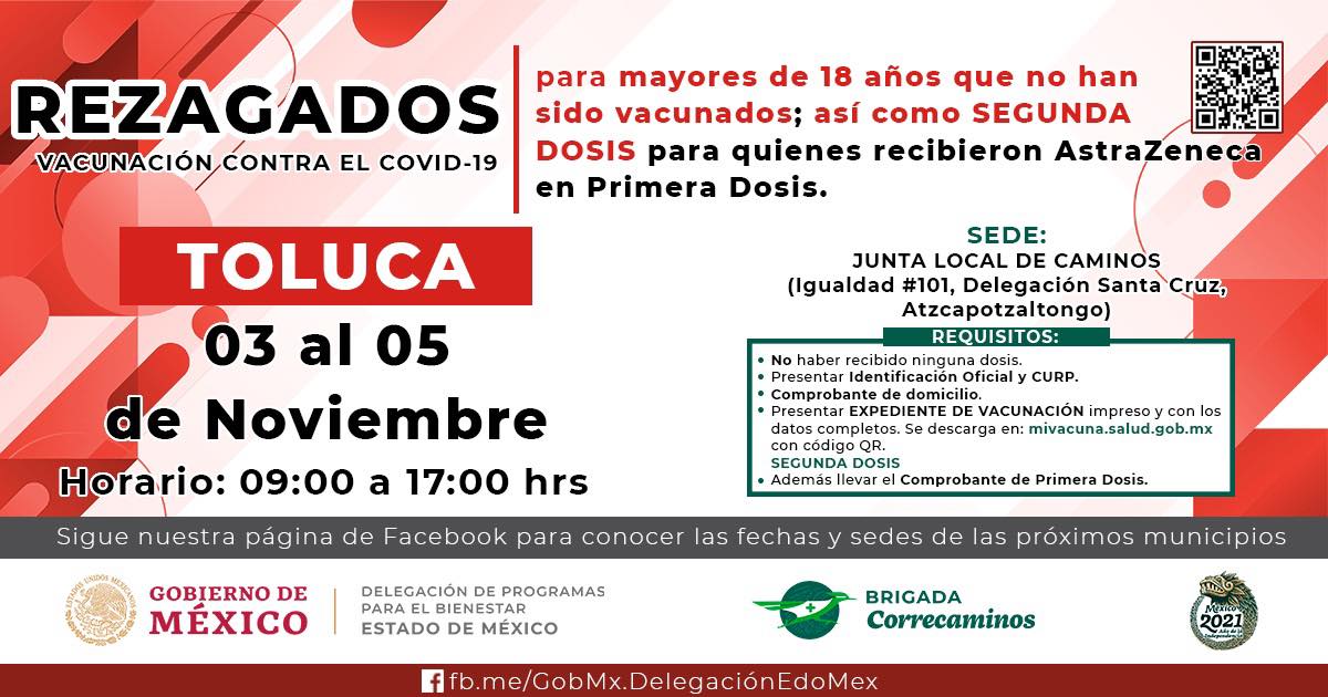 Tercera llamada: Comenzará vacunación COVID para rezagados en Neza y Toluca