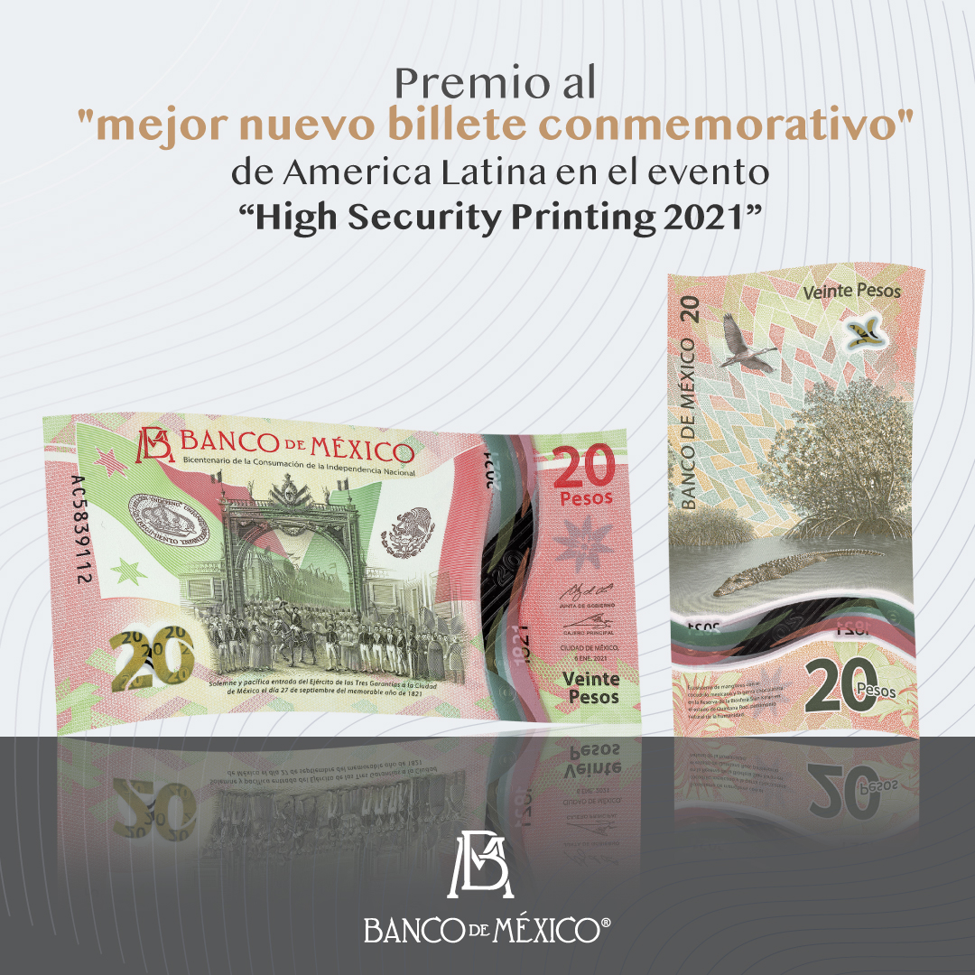 Reconocen al nuevo billete de 20 pesos como el mejor de América Latina