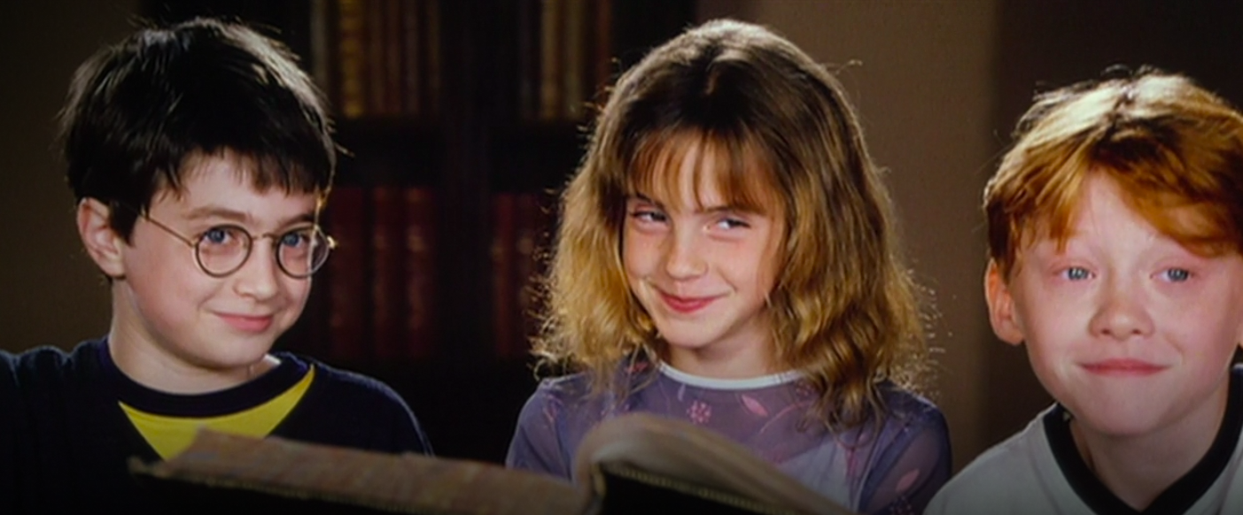 Daniel Radcliffe, Emma Watson y Rupert Grint en un screen test para Harry Potter 