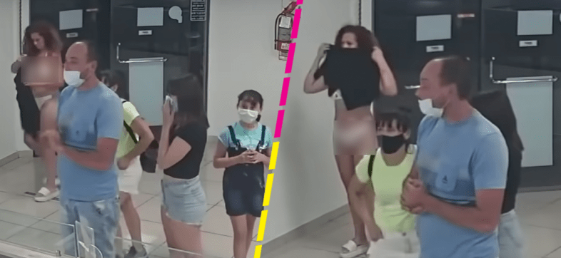 WTF?! Mujer se desnuda y usa su vestido como cubrebocas para entrar a una heladería