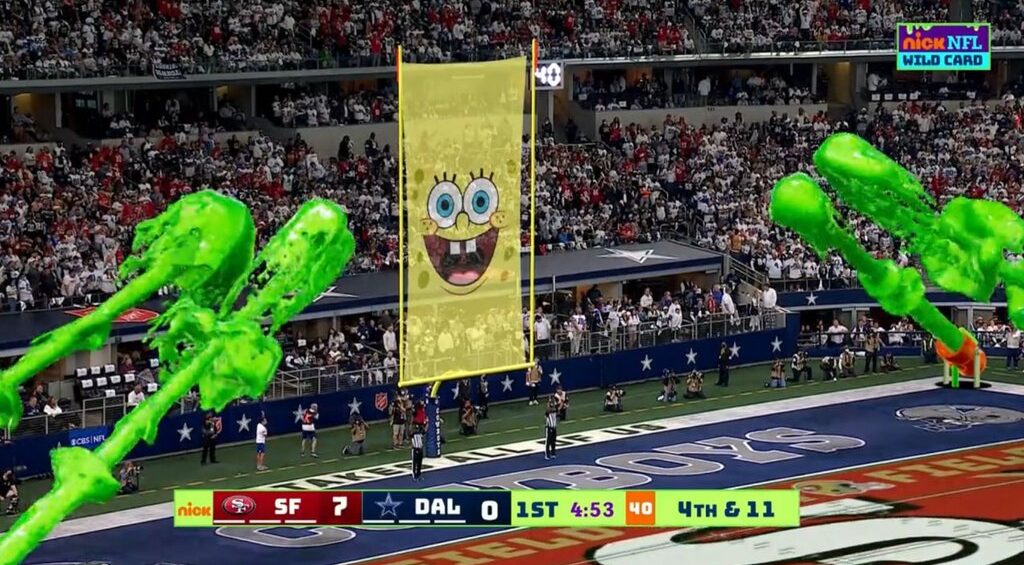 Bob Esponja y mucho slime: Checa la espectacular transmisión del 49ers vs Cowboys de la NFL y Nickelodeon