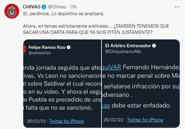 Chivas en polémica en redes sociales por el arbitraje