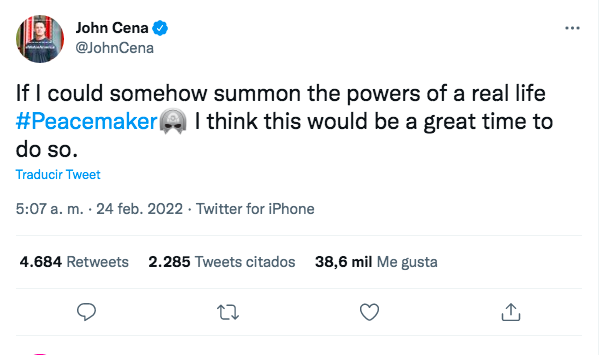 ¿Es neta? El polémico tuit de John Cena y 'Peacemaker' sobre el conflicto de Rusia y Ucrania