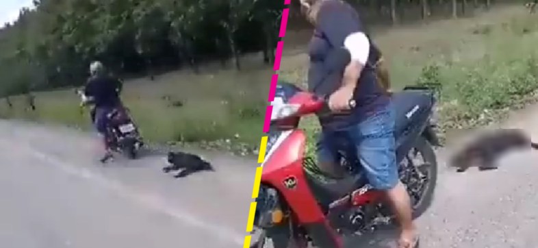 Sujeto arrastra con la moto a su perro en carretera de Tabasco