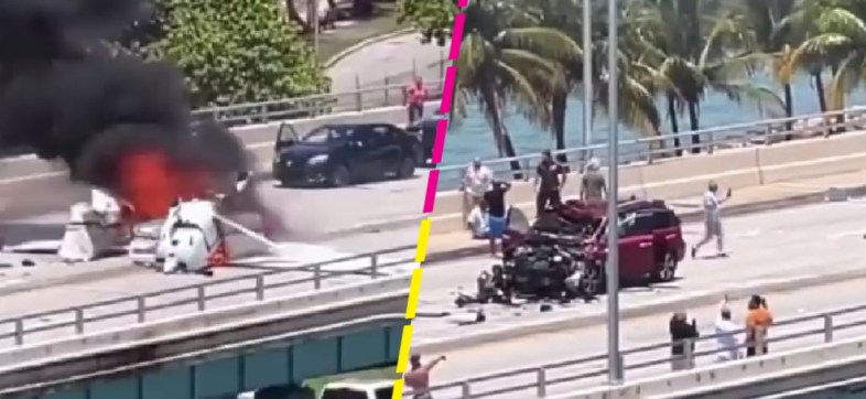 Avioneta choca con un auto al intentar aterrizar de emergencia en un puente de Miami