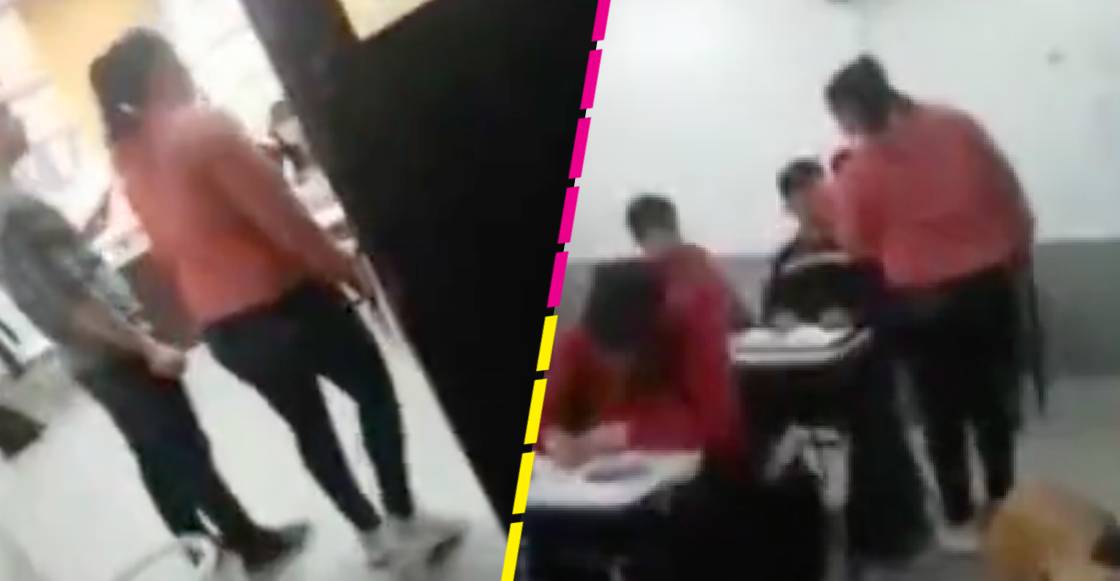 Captan a una mamá cacheteando a un alumno en plena clase