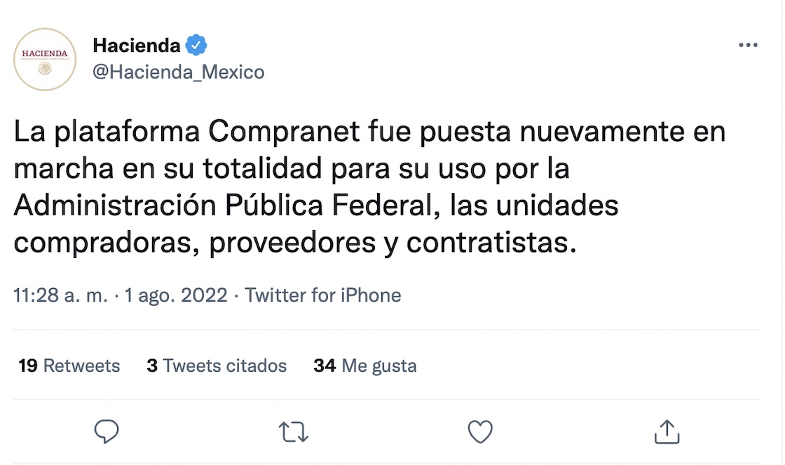 Ya Regresó Compranet Después De Dos Semanas Fuera De Servicio