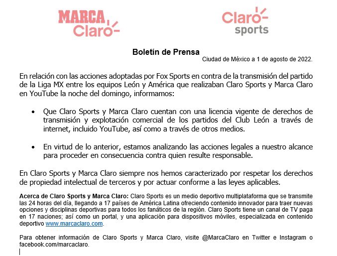 Marca Claro analiza acciones legales contra Fox Sports por bloquear el León vs América