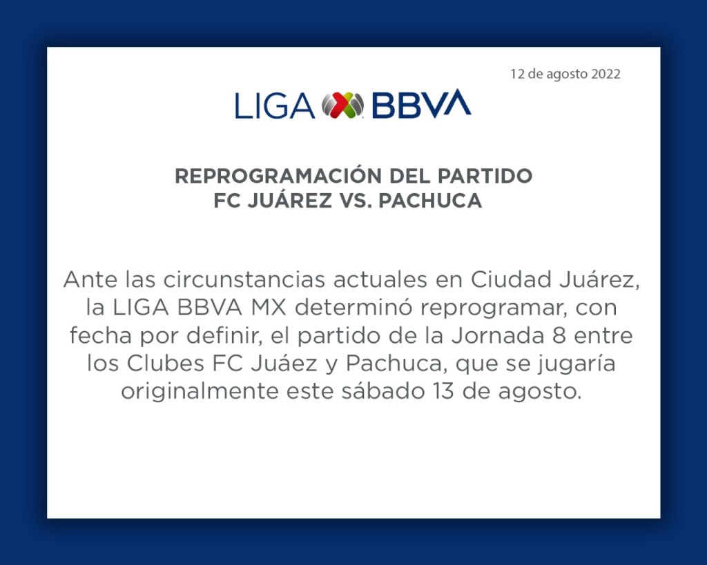 Liga MX sobre el FC Juárez vs Pachuca