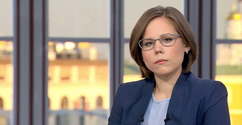 Journalist and political expert Darya Dugina is pictured in a TV studio in Moscow