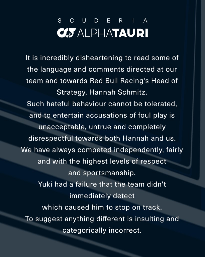 Alpha Tauri comunicado Hannah Schmitz