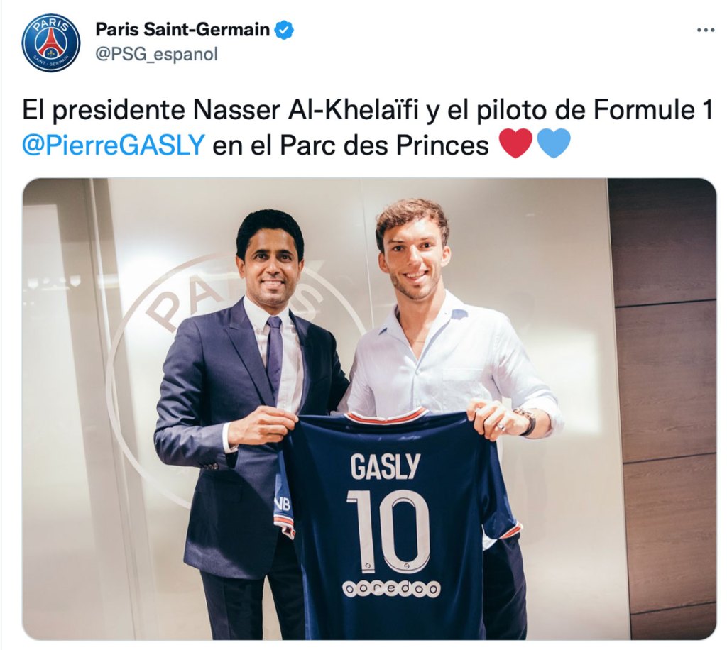 Pierre Gasly piloto de Formula 1 y Fan del PSG