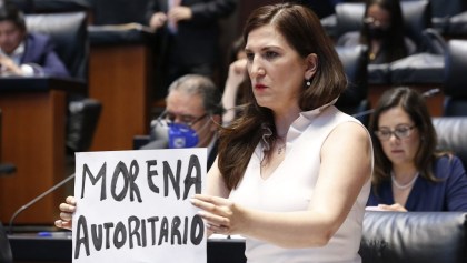 CIUDAD DE MÉXICO, 15JUNIO2022.- Legisladoras panistas, entre ellas Kenia López Rabadán, se manifestaron en la sesión de la Comisión Permanente en contra de lo que calificaron como autoritarismo de Morena.