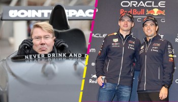 Mika Hakkinen halaga a Checo Pérez por su triunfo en Singapur