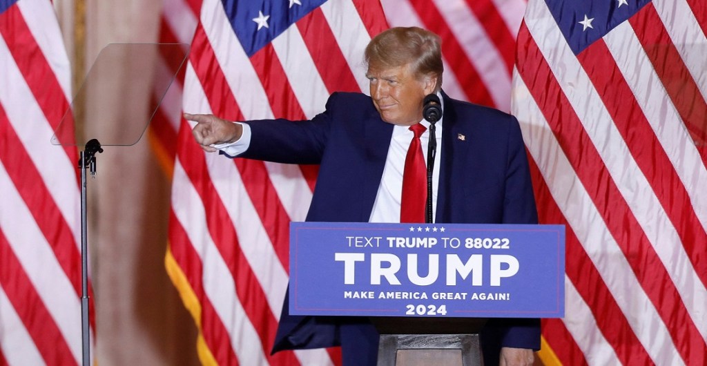 Former U.S. President Donald Trump makes an announcement of his plans to run for president in the 2024 U.S. presidential election at his Mar-a-Lago estate in Palm Beach, Florida, U.S. November 15, 2022.