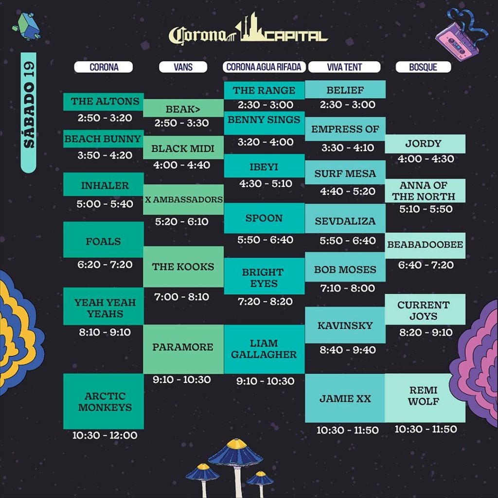 Horarios sábado 19 noviembre Corona Capital