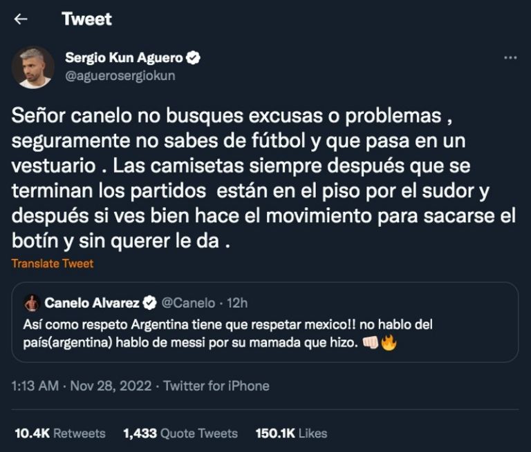 Kun Agüero le responde a 'Canelo' Álvarez sobre el tema Messi