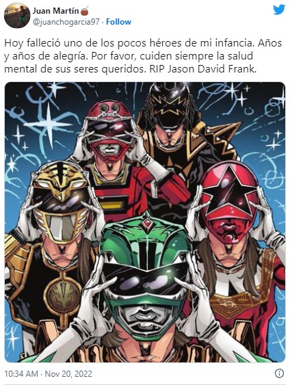 Murió Jason David Frank, ‘Tommy’ de los Power Rangers