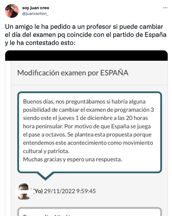 Maestro responde a alumno que pidió no hacer un examen para ver el Mundial