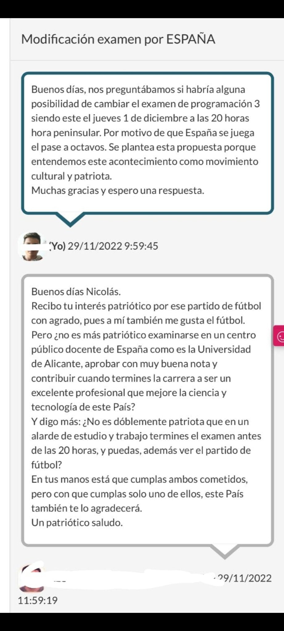 Maestro responde a alumno que pidió no hacer un examen para ver el Mundial