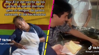 Qué rifados: Vendedor de hot dogs se queda dormido en el puesto y unos jóvenes le ayudaron a despachar