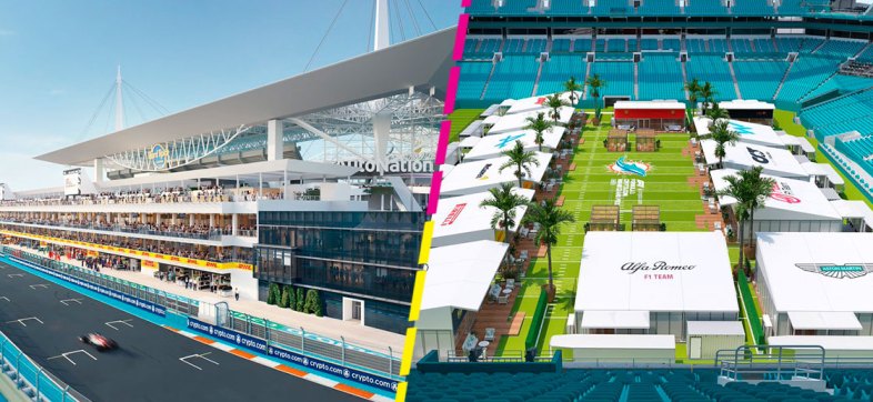 ¡El paddock perfecto no exis..! Los espectaculares cambios para el Gran Premio de Miami en el estadio de los Dolphins