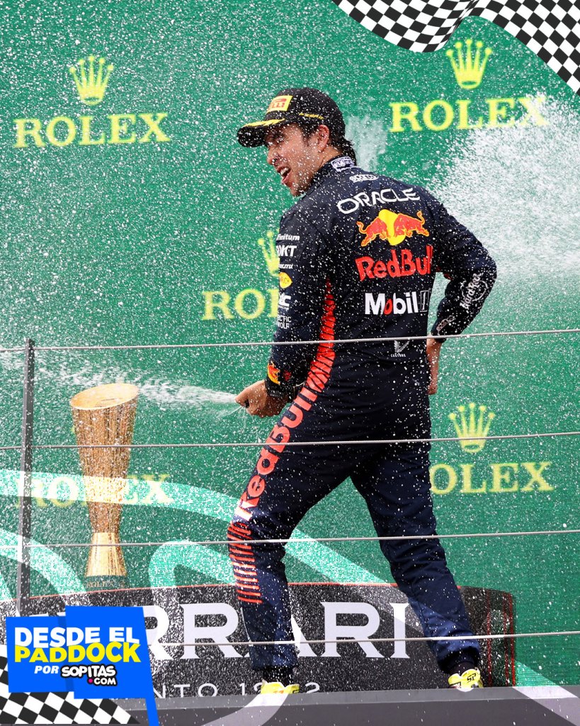 Así fue el festejo de Checo en el podio