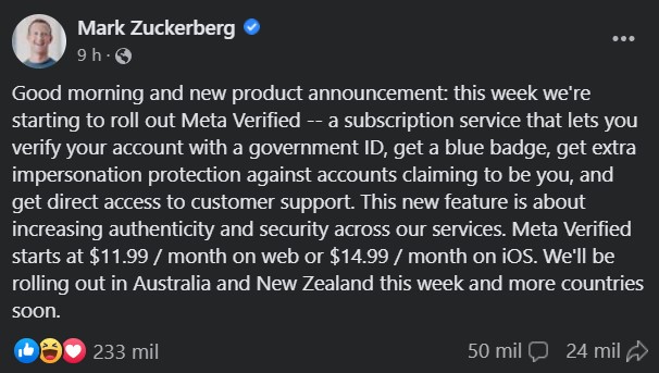 Meta Verified: La suscripción para verificar cuentas en Facebook e Instagram