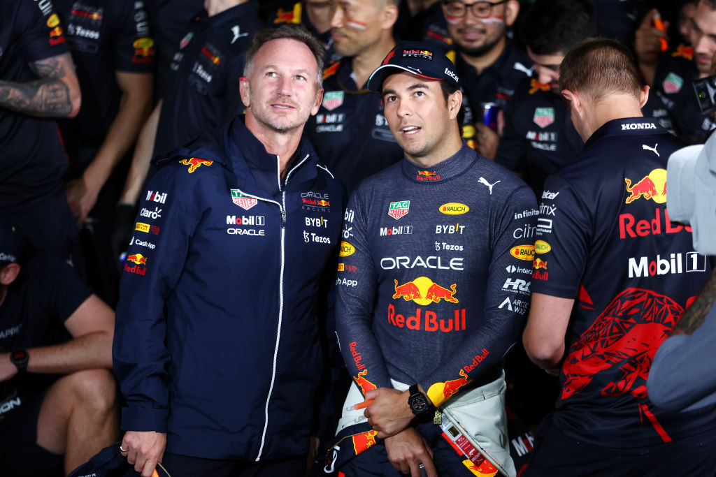 Christian Horner y Checo Pérez con Red Bull