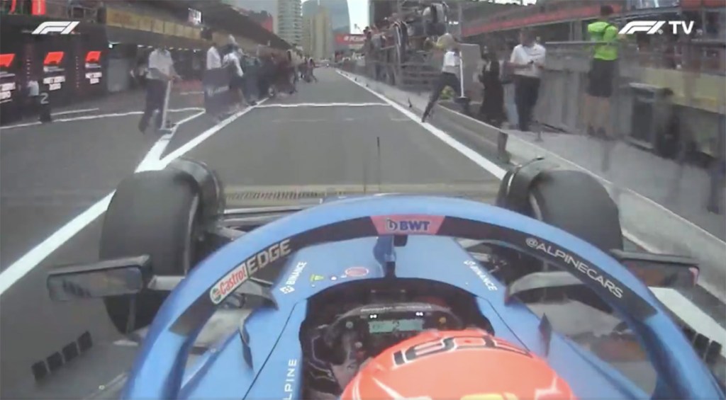 esteban ocon camara onboard azerbaiyan pit lane