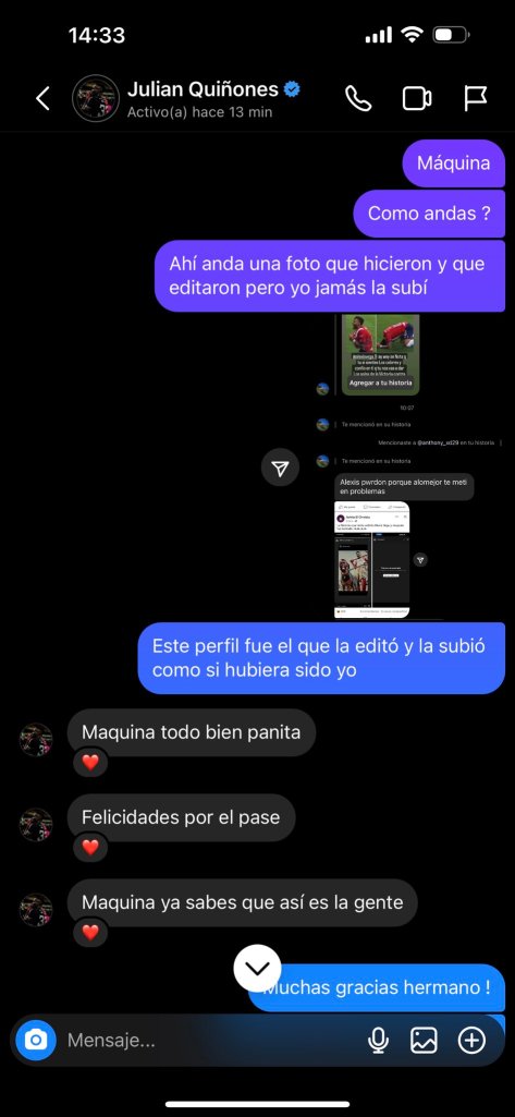 Alexis Vega compartió su conversación con Julián Quiñones