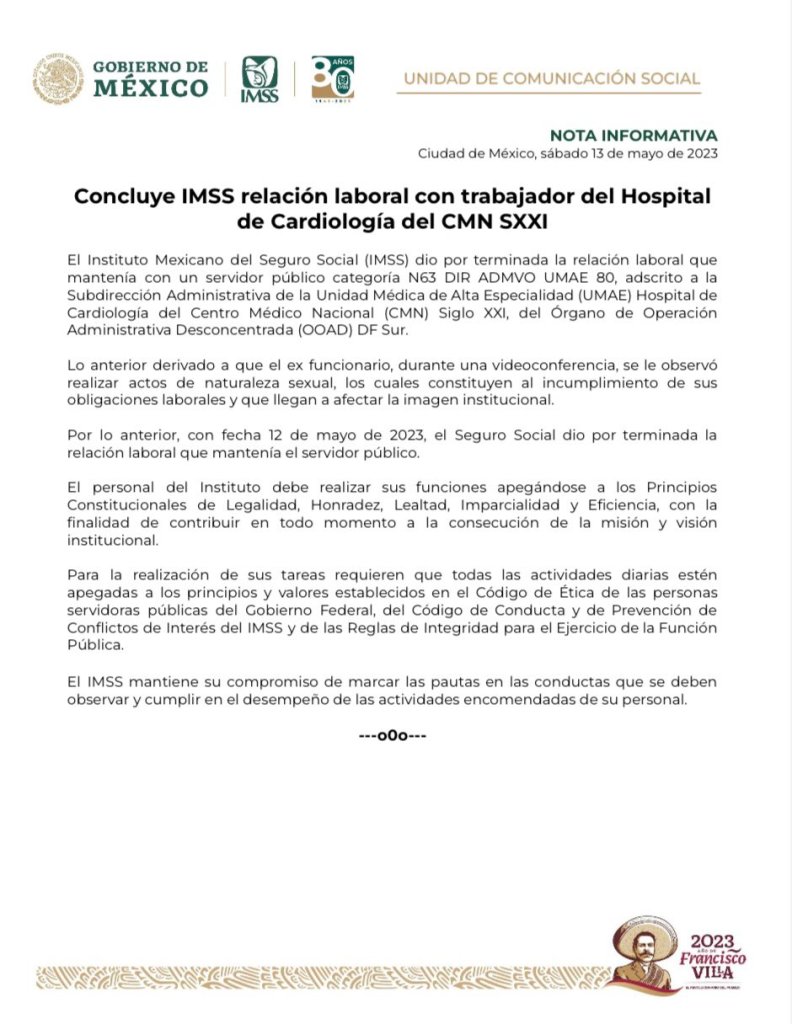 IMSS despide a funcionario de hospital en CDMX por video sexual