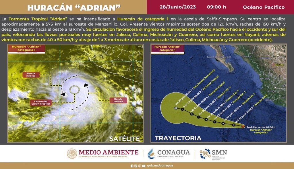 Adrián ya es huracán categoría 1