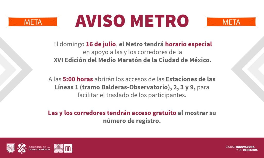 El Metro tendrá horario especial por el Medio Maratón de CDMX