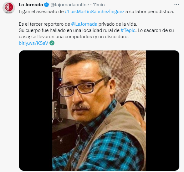 Reportan desaparición de Luis Martín Sánchez, corresponsal de La Jornada en Nayarit