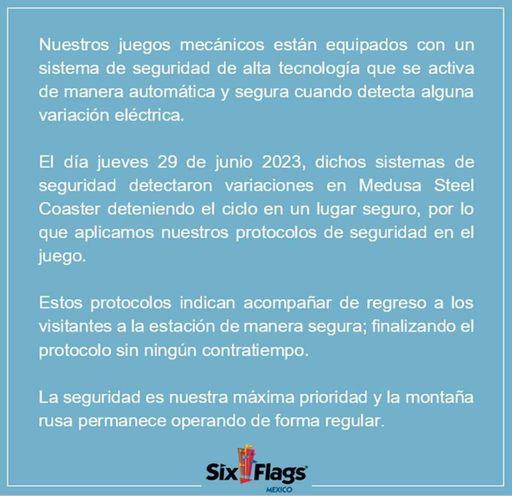 ‘Medusa’ se detuvo y dejó en las alturas a usuarios; Six Flags explica qué pasó