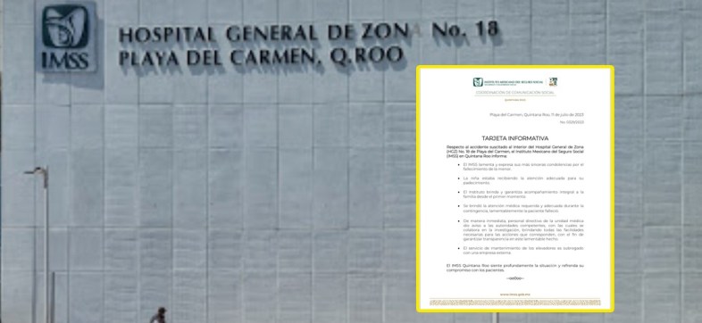 Una niña de 6 años murió prensada en un elevador del IMSS de Quintana Roo