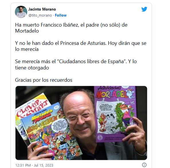 Murió Francisco Ibáñez, dibujante e historietista creador de ‘Mortadelo y Filemón’