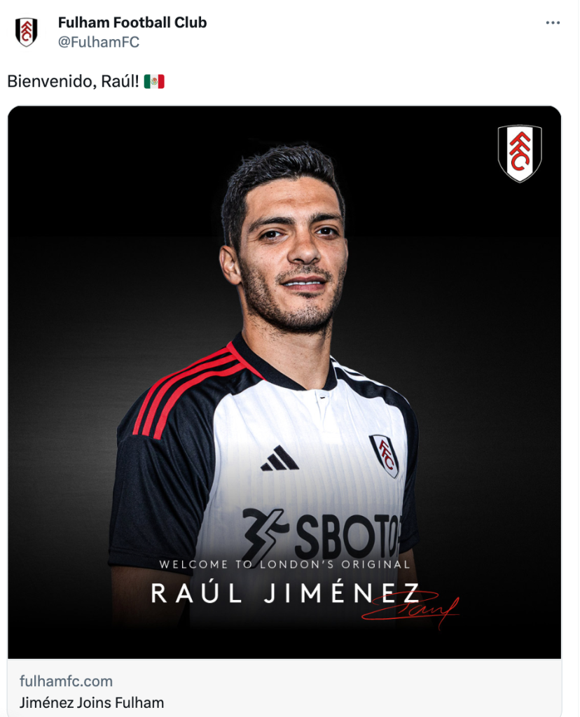 Así anunció Fulham a Raúl Jiménez