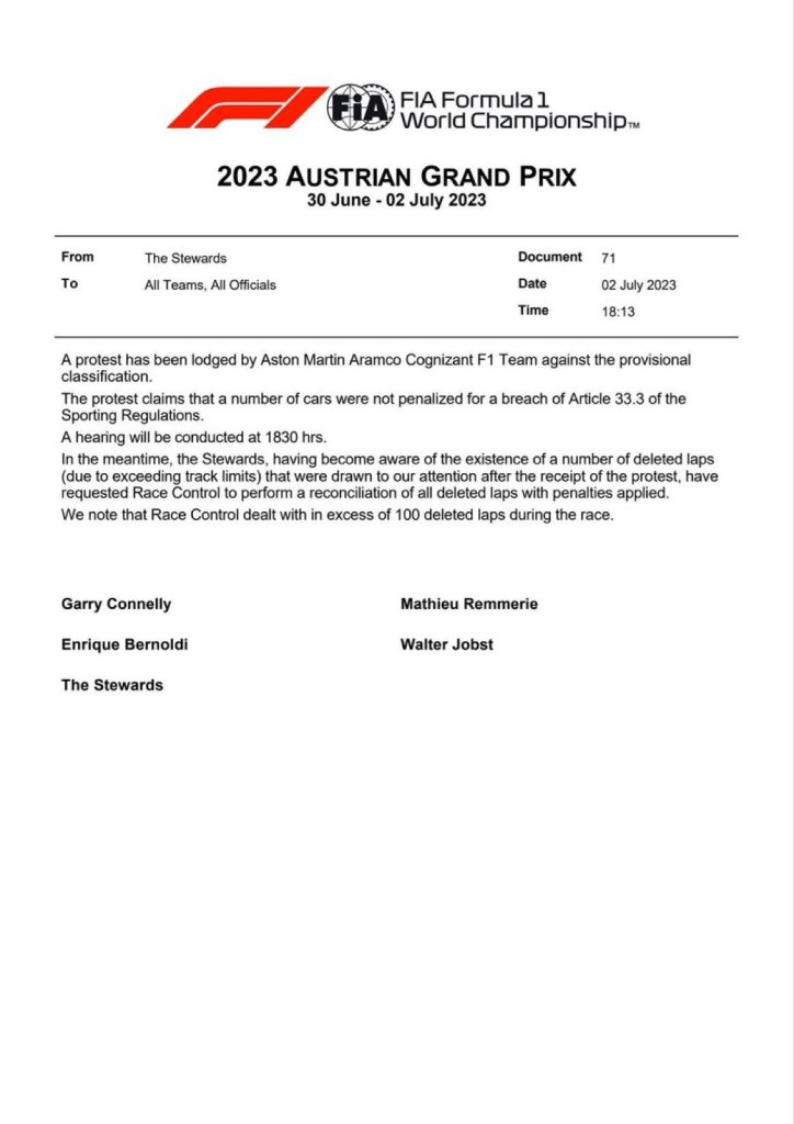 Aston Martin reclamó el resultado de la carrera