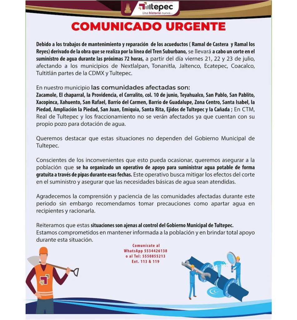 A tomar precauciones: ¿Dónde, cuándo y por qué habrá corte de agua en Edomex?