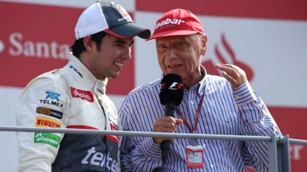 Checo Pérez y Niki Lauda en el GP de Italia 