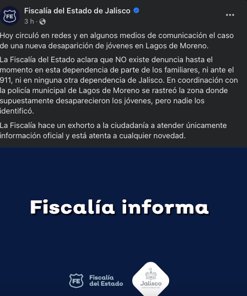 Reportan desaparición de otro grupo de jóvenes en Lagos de Moreno